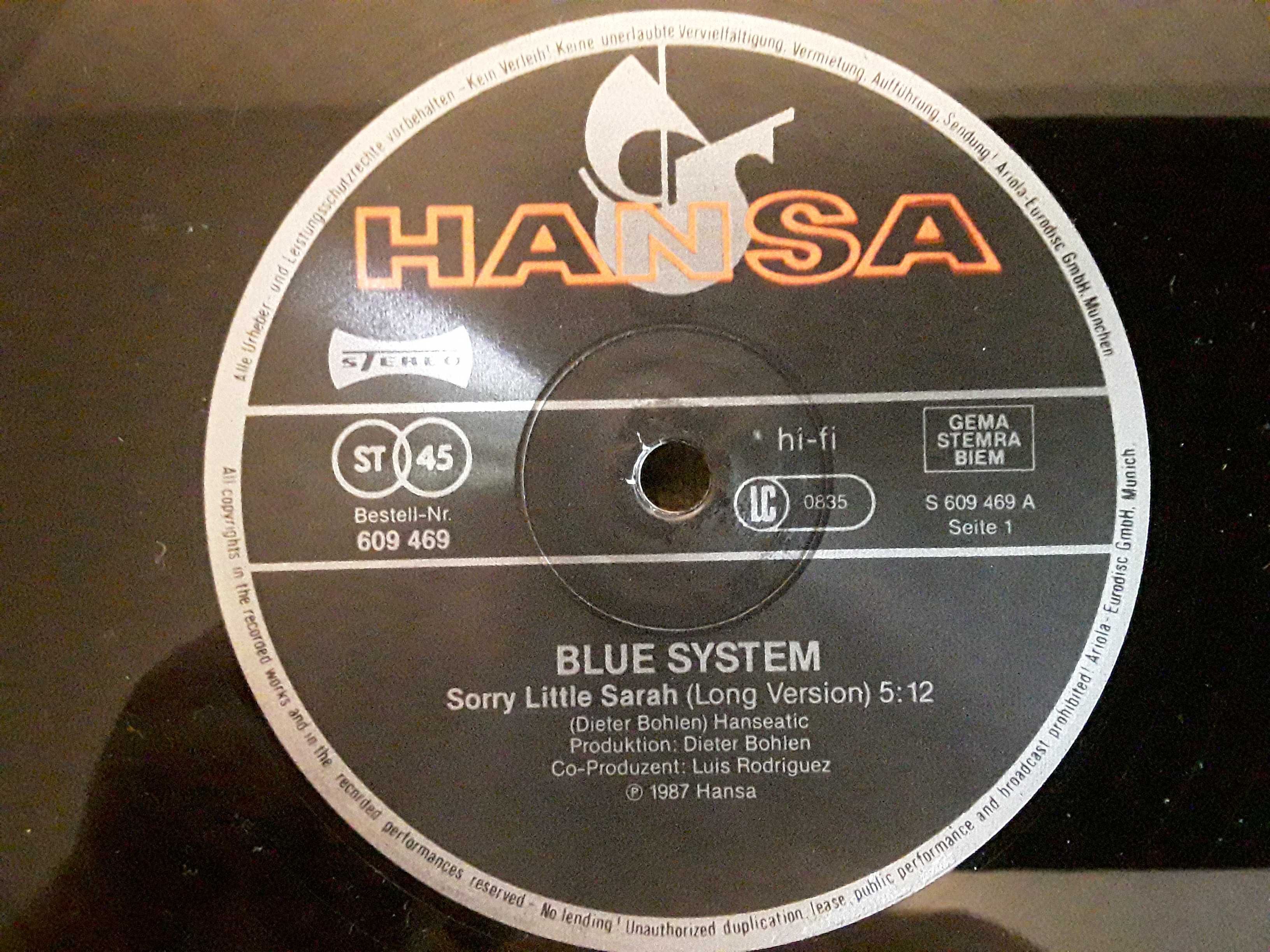 Виниловая пластинка  Blue System  Sorry Little Sarah  1987 г.