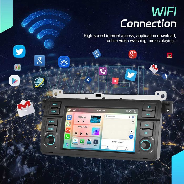 Rádio 7" BMW Serie 3 E46 c/ CarPlay/Android Auto GPS (4/64GB) NOVO