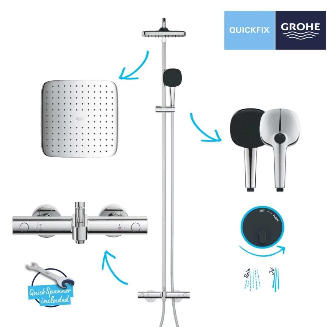 Душова система з термостатом Grohe Vitalio Comfort 250 хром 26984001