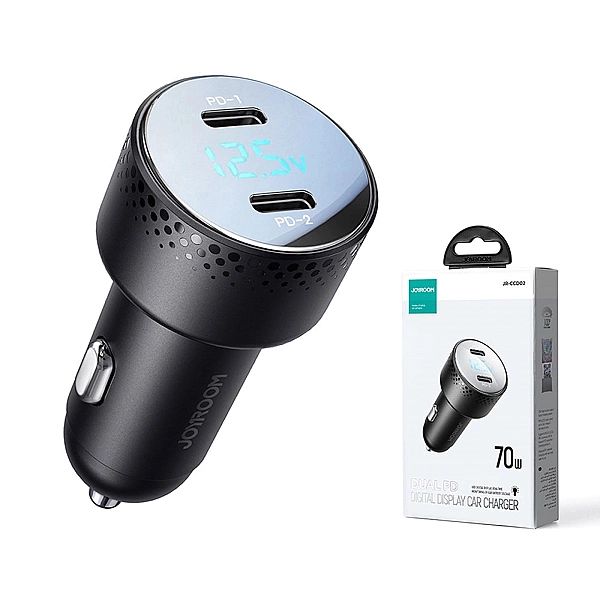 Ładowarka samochodowa 2x USB C 70W z wyświetlaczem LED Joyroom JR-CCD0