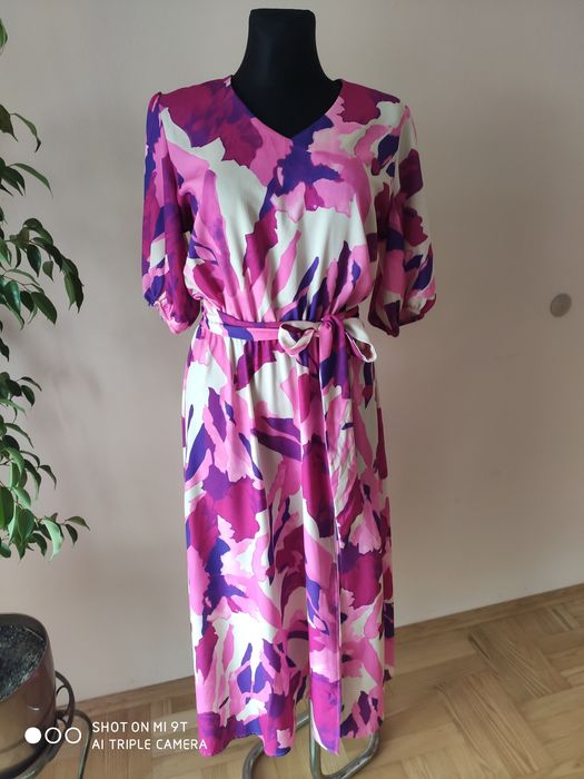 SOHO sukienka maxi letnia kolorowa z paskiem rękawkami  nowa 40