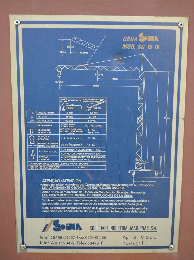 GRUA de Construção Civil 18 x 18