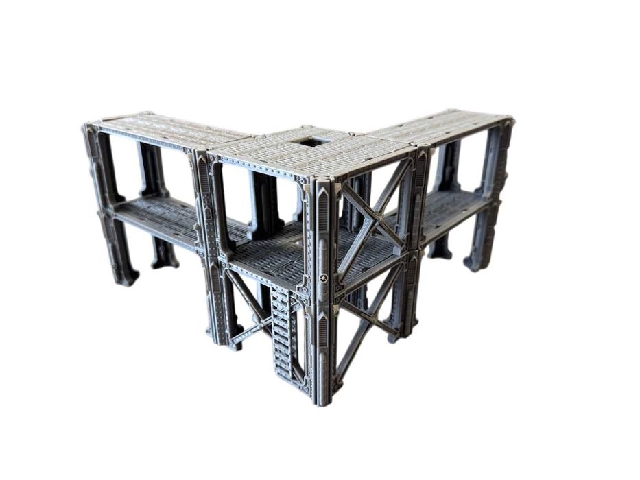 Narożna kładka industrialna, model do gier bitewnych grimdark, druk 3D