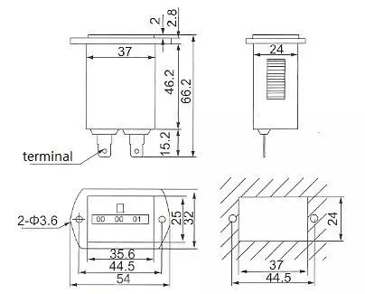 Электромеханический счетчик.  AC 220V, DC 12V моточасов. Индикатор нар