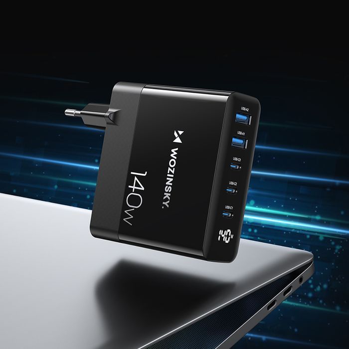 ładowarka sieciowa 100-240v gan 140w 3x usb-c / 2x usb-a czarna