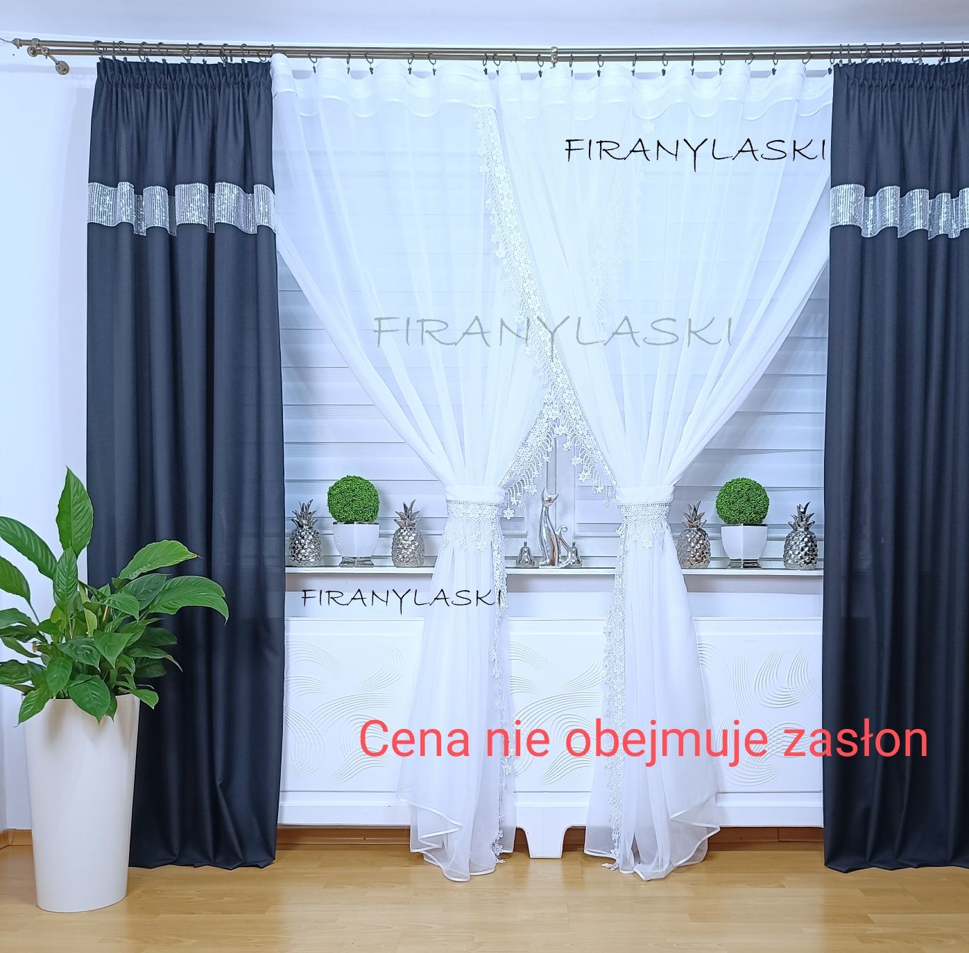 Firany gotowe 400/250 Firana firanki Woal Cyrkonie Gipiura Do pokoju