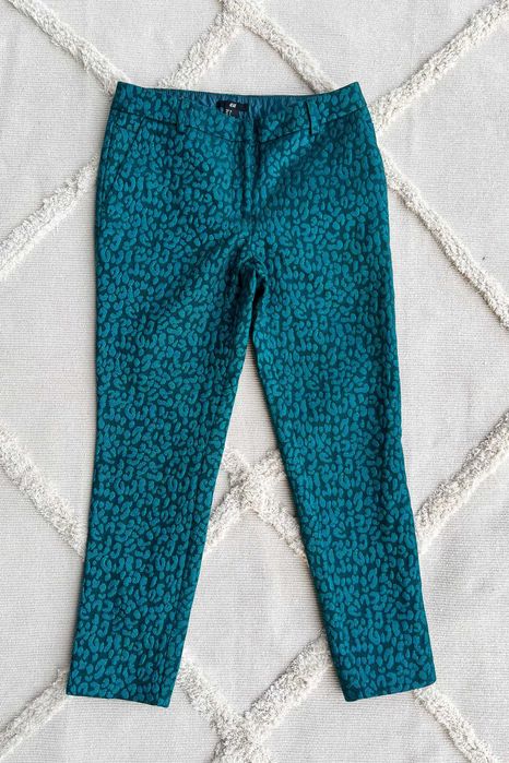 H&M turkusowe metaliczne spodnie cygaretki imprezowe cętki rozm. 36 S