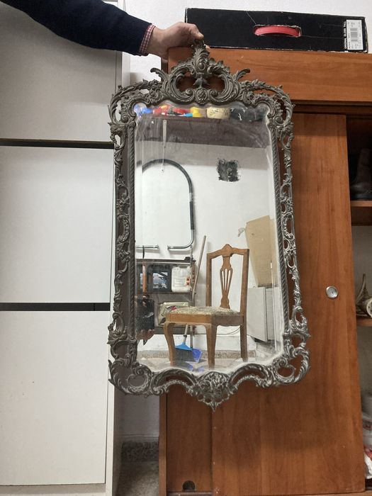 Credencia em ferro e marmore com espelho Movel entrada ferro e espelho