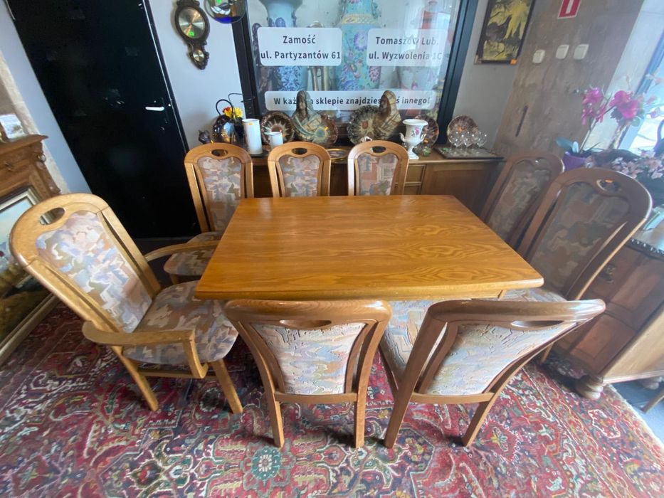 Zestaw Stół rozkładany + 8 krzeseł z Niemiec Dąb rustykalny DOWÓZ