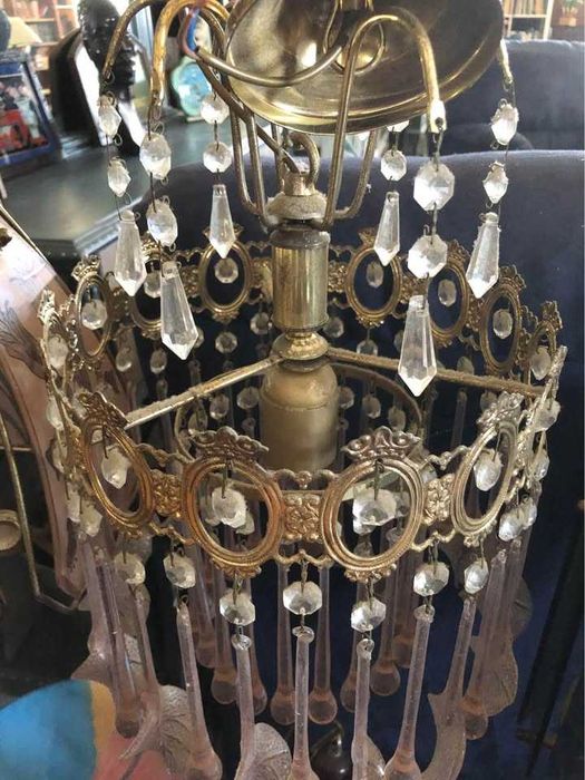 Candeeiro de tecto  Vintage com pétalas e pedras de vidro