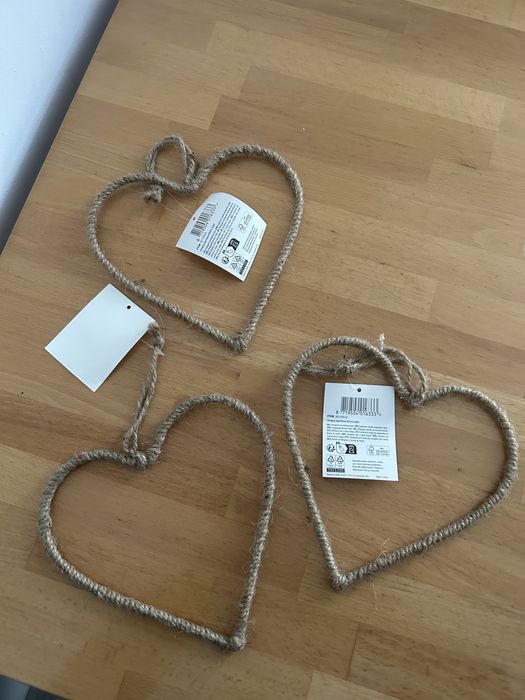 Zestaw 3 ramek, zawieszek z sznurka jutowego Serca nr.8506