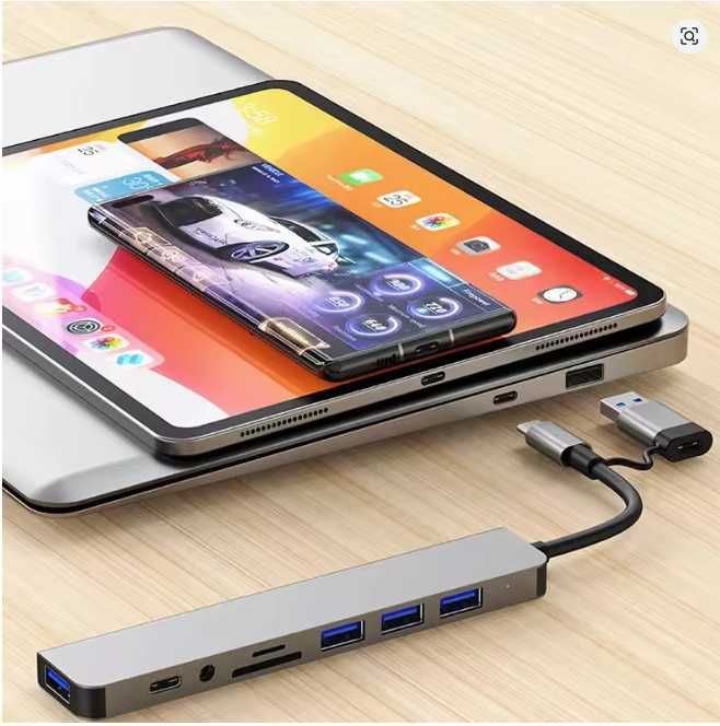Докстанция 8 в 2 USB Type C HUB  с 3,5 мм ауд. SD Micro SD Cart Reader