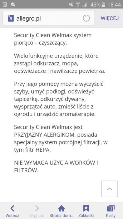 Odkurzacz WELMAX security clean z filtrami hepa