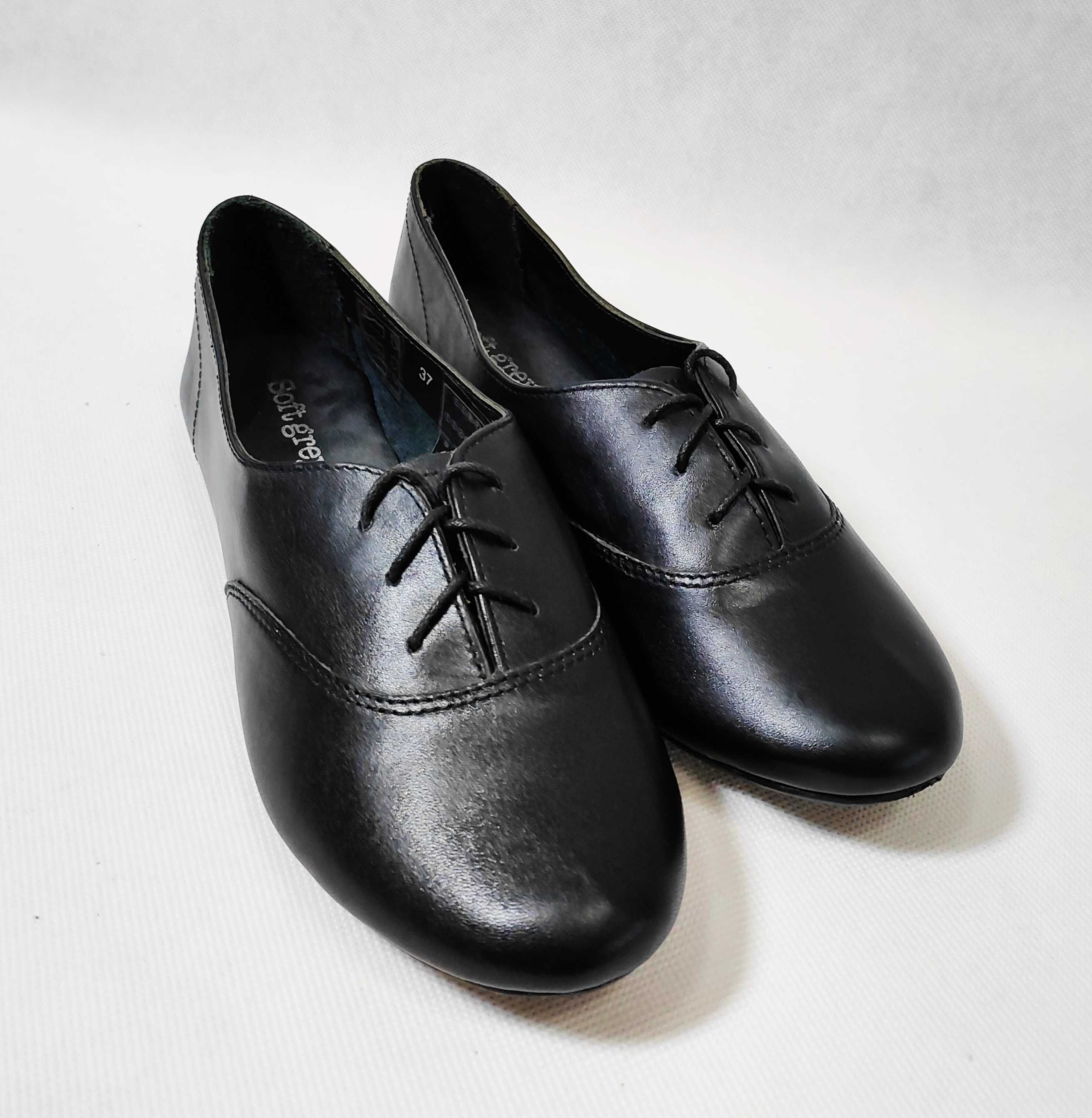 Półbuty sznurowane damskie skórzane czarne SOFT GREY 37 23,7cm BD0104