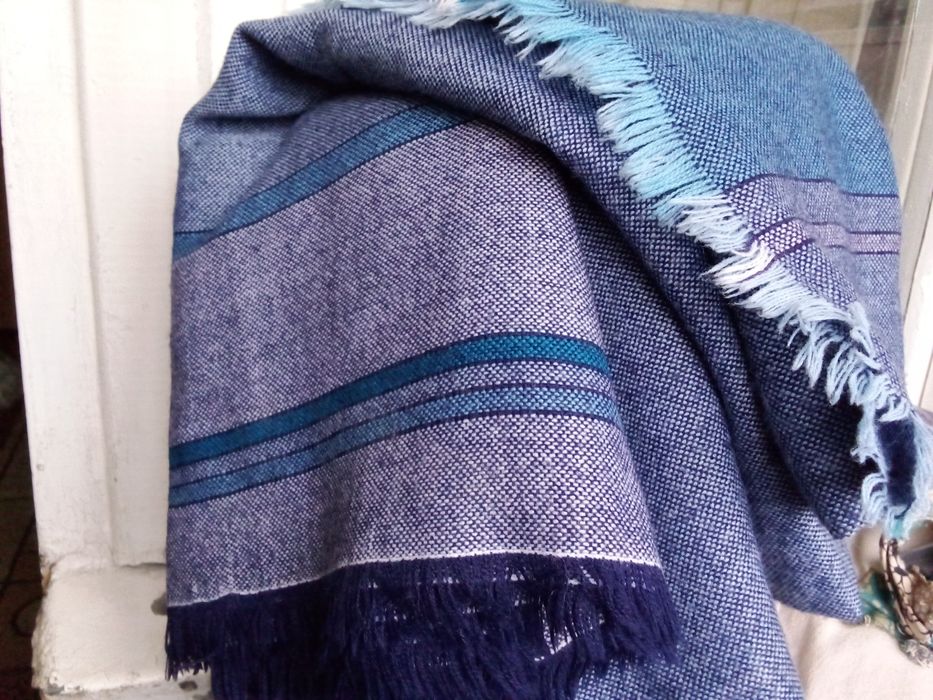 Великий палантін (1,4*1,25)м синьо-сірий, тканина  стильна, як холст