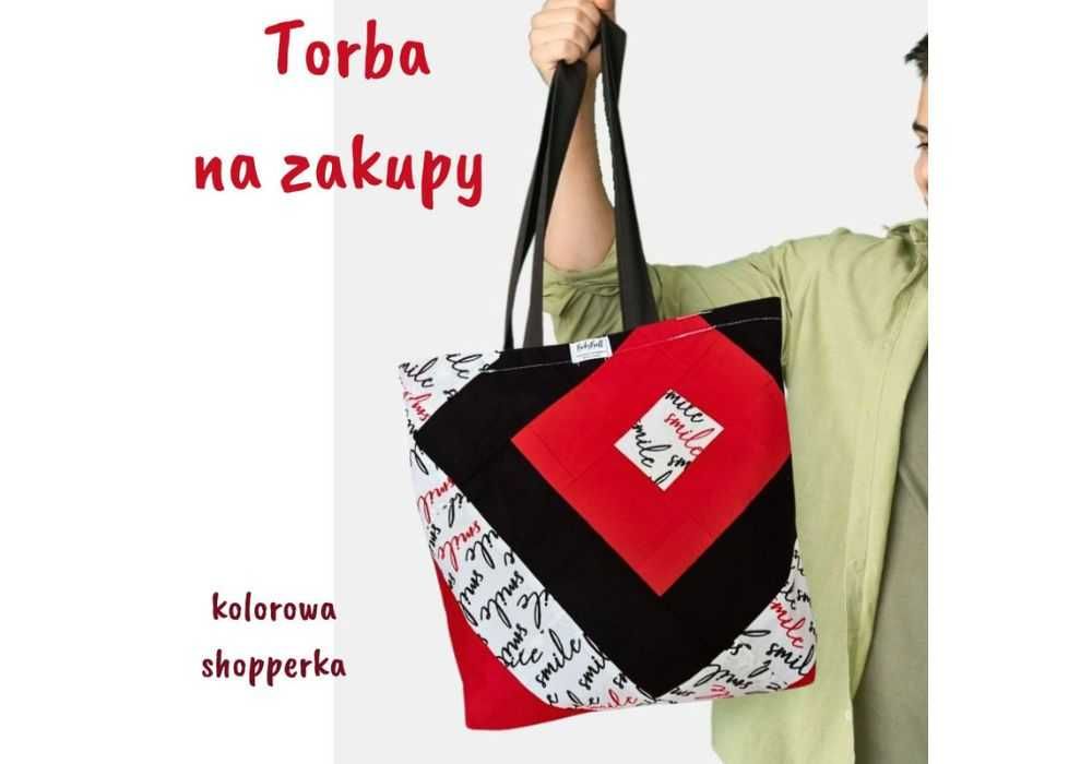 Torba na zakupy duża pojemna kolorowa bawełniana shopperka