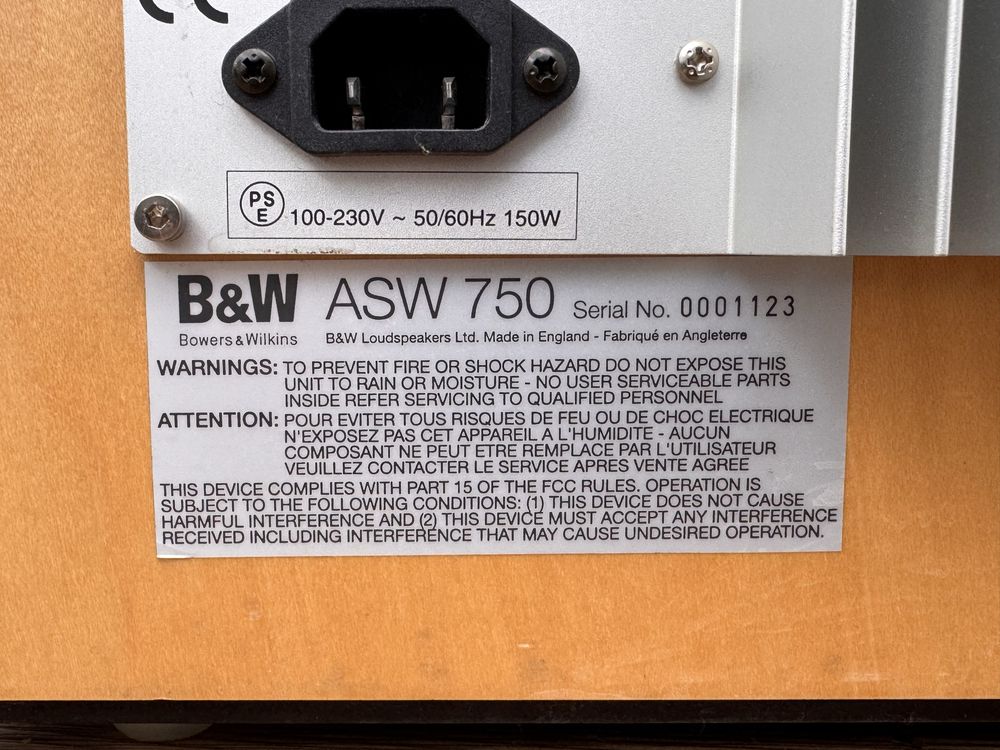Subwoofer asw750 bowers wilkins b&w