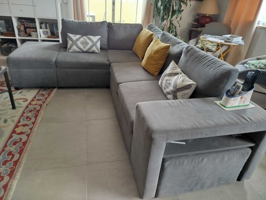 Sofá-Cama Cinzento de Canto