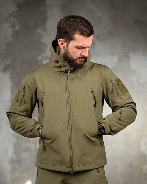 Костюм тактический СофтШелл на Флисе Хаки ОЛИВА! Костюм SoftShell ХАКИ