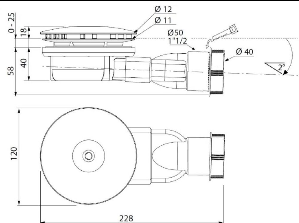 Radaway Syfon niski do brodzików z otworem odpływowym Ø 90mm R400 SLIM