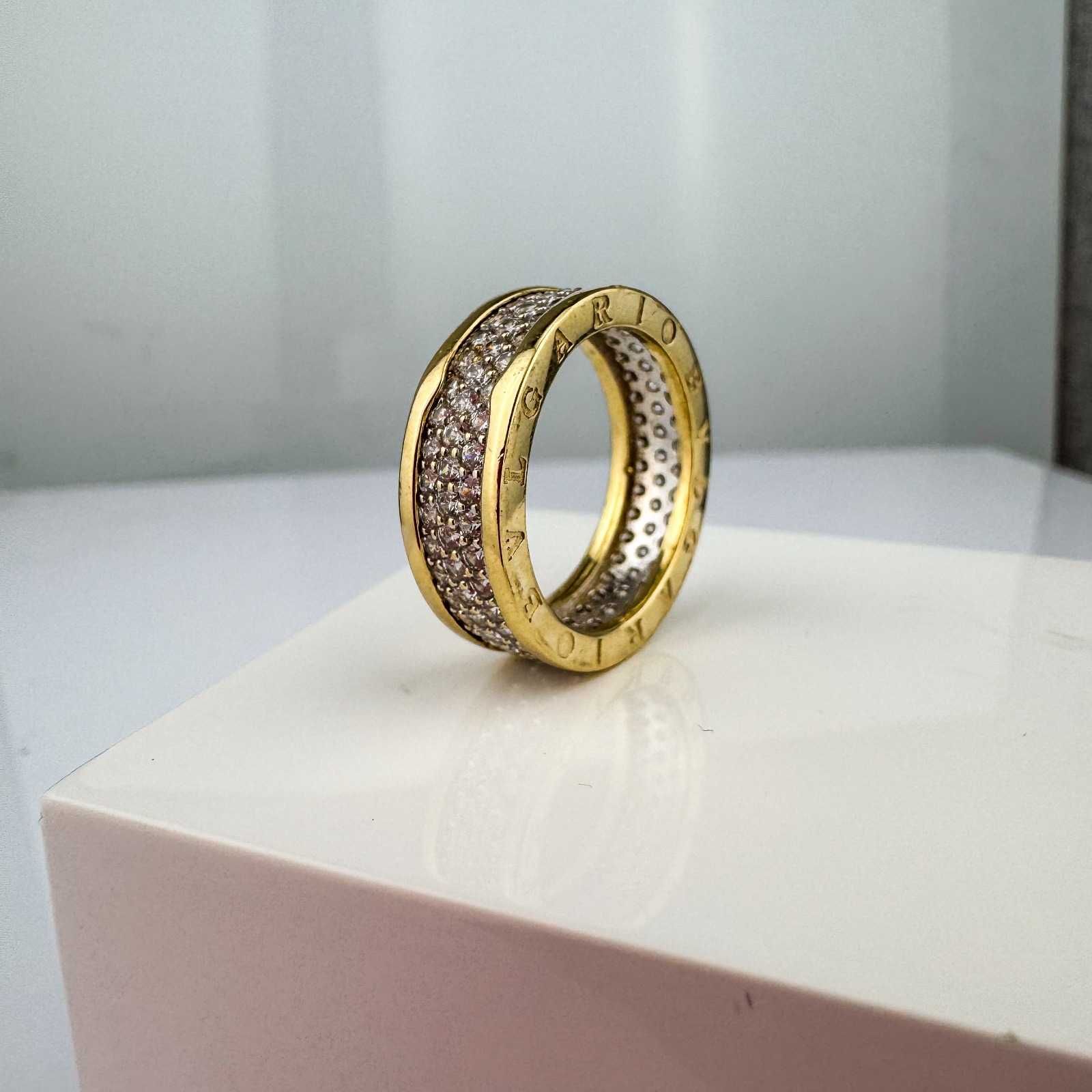 Złoty Pierścionek Bvlgari Wysadzany Cyrkoniami Jak Nowy 585, 8,32G,R22