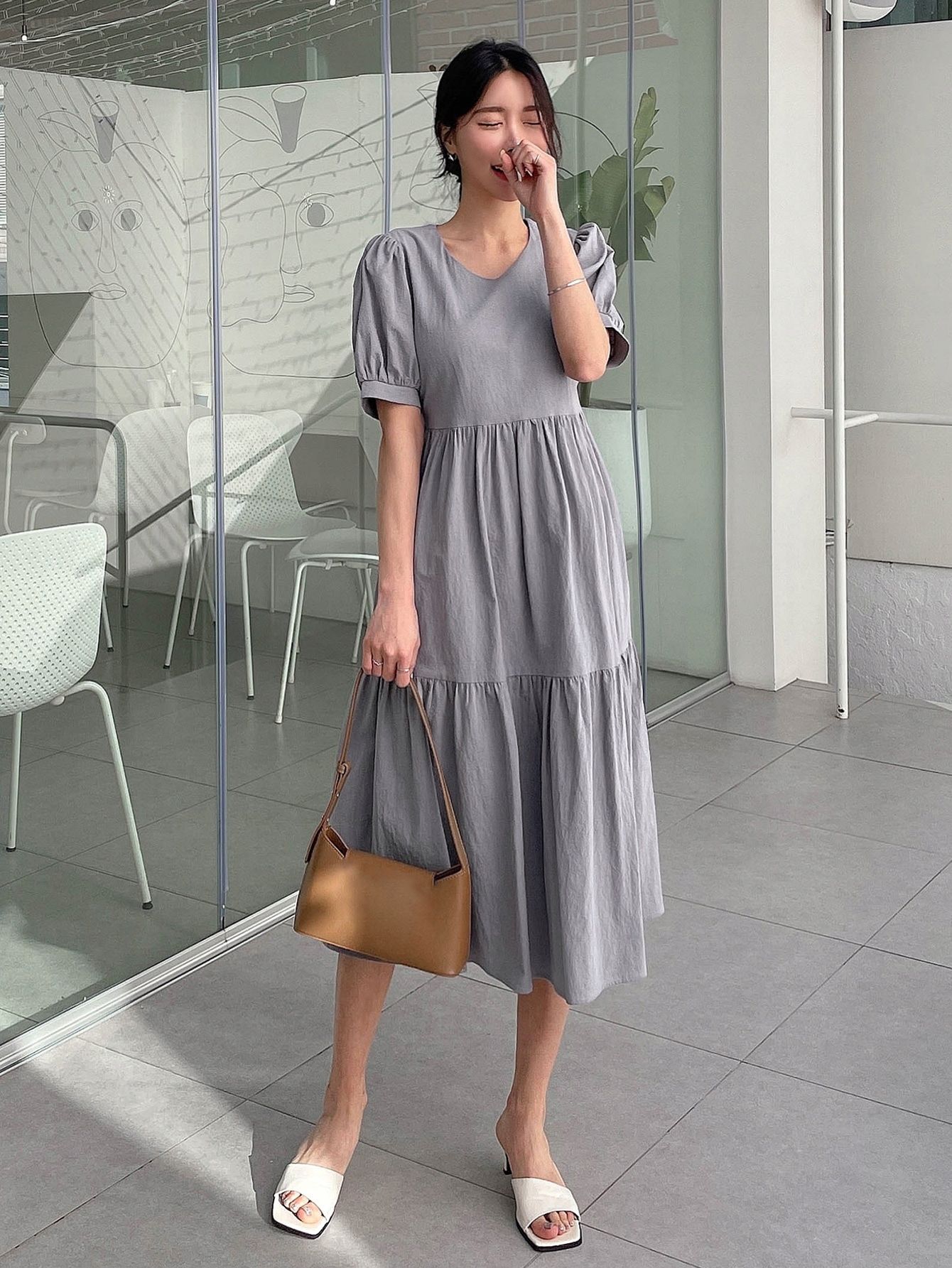 Sukienka Letnia Bawełniana Rozkloszowana Midi Szara Casual Dazy Xs 34