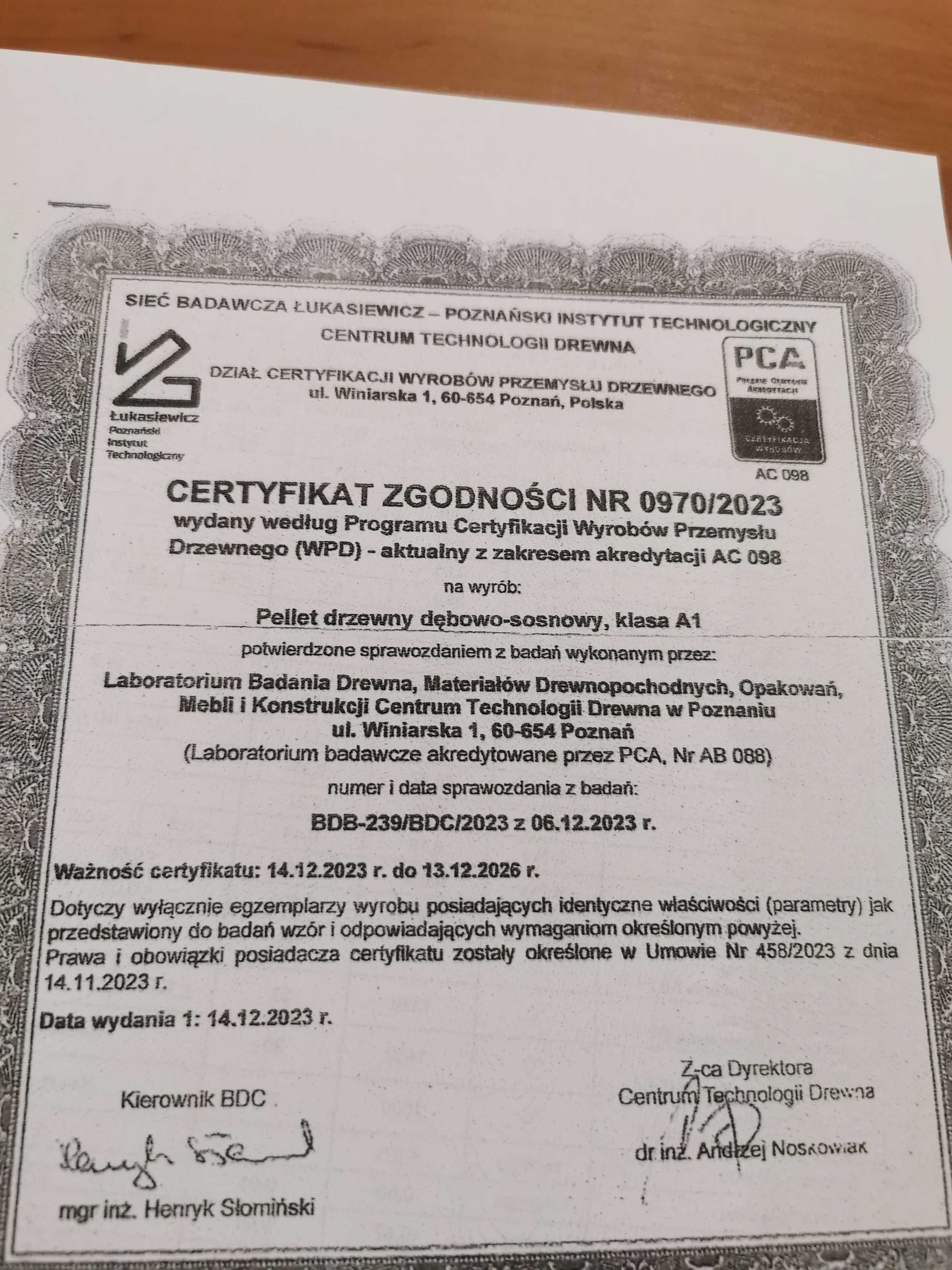 Pellet drzewny klasa A1, 6mm