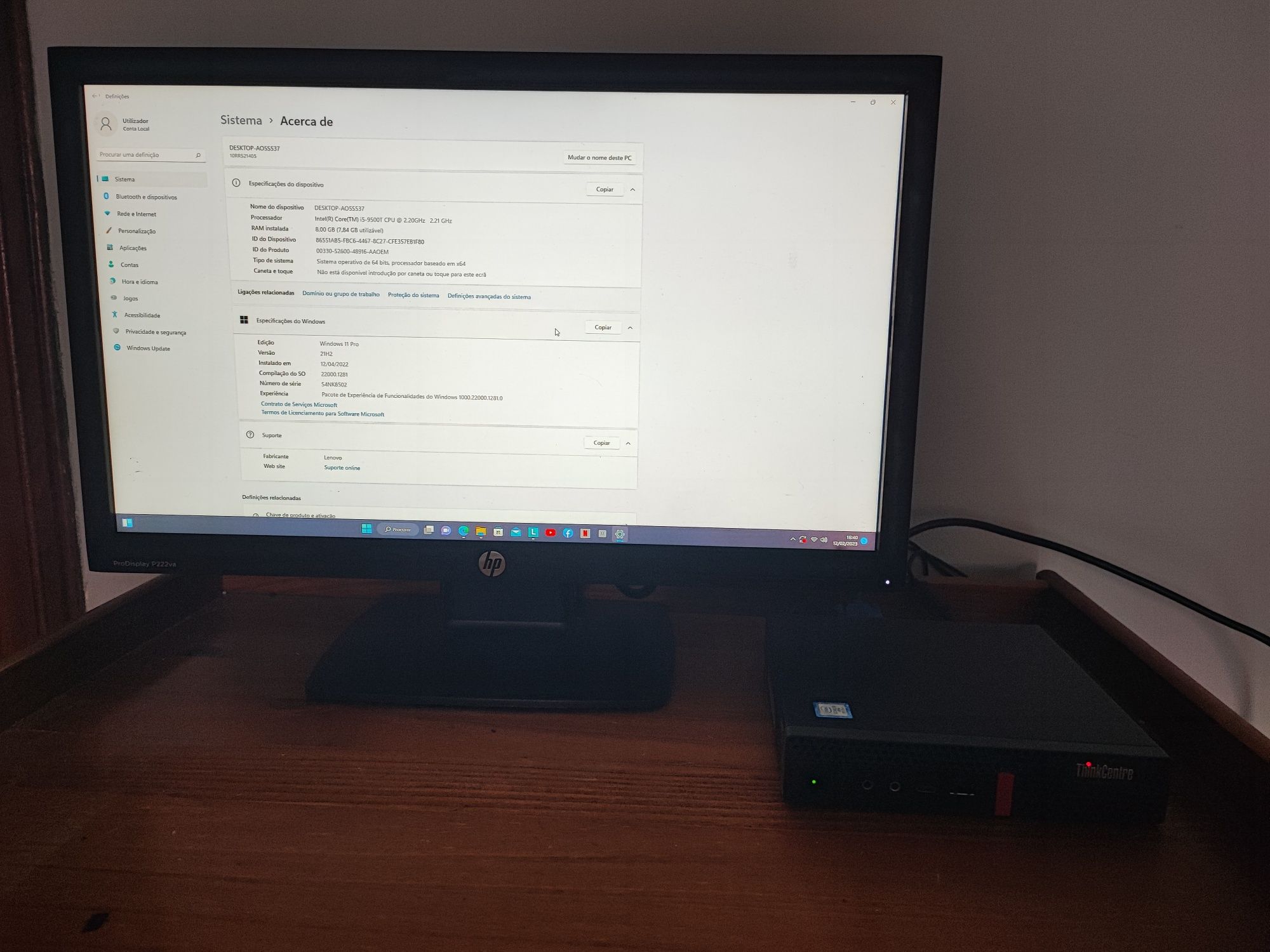 (PC+Monitor) Mini PC Lenovo M920q - USADO como novo - WINDOWS 11 LIC.