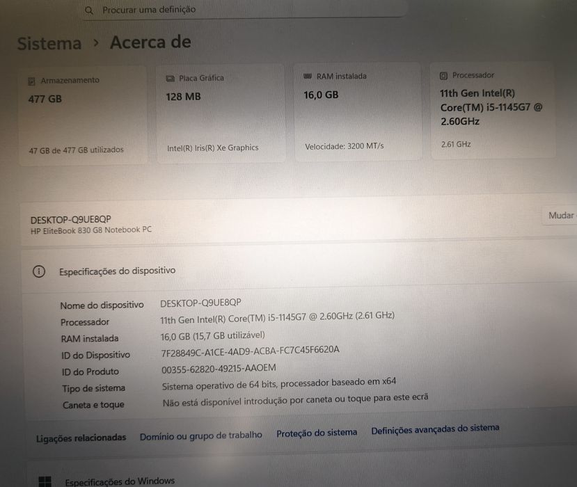 HP eliteBook 830 G8 i5-1145G7/16gb/512gb/13"/Placa 4G