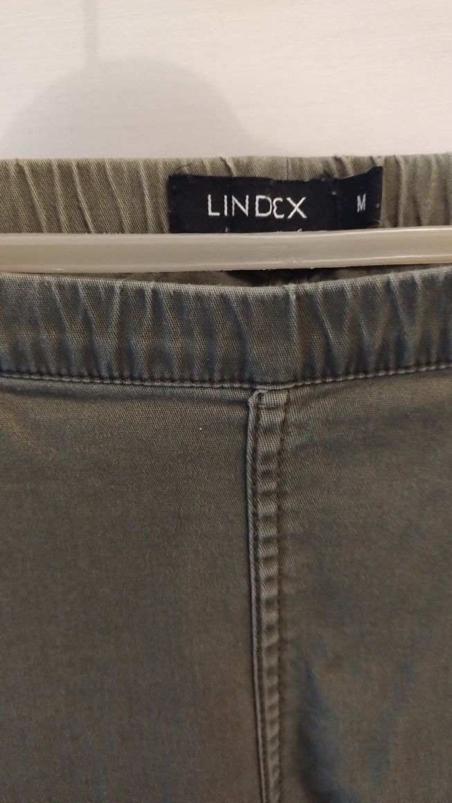 LINDEX - Spodnie/legginsy khaki, bawełna+elastan - rozm. M