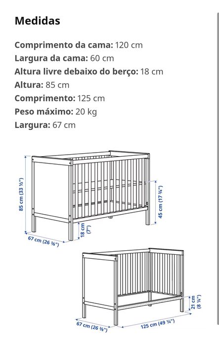 Berço + colchão bebe Branco Ikea
