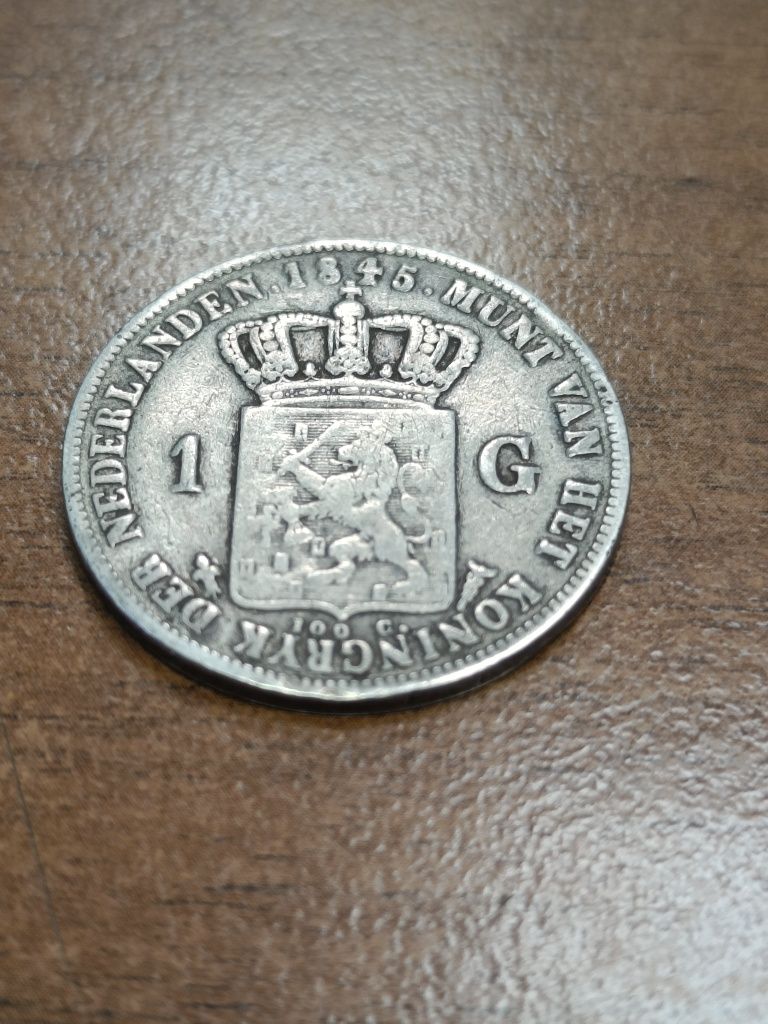 1 gulden 1845r. Holandia Wilhelm II srebro  rzadszy