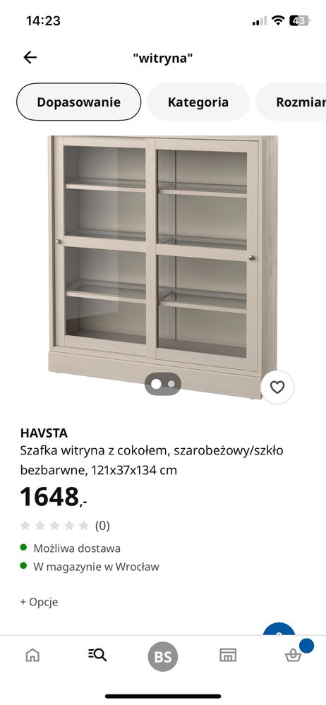 Ikea Havsta szafka, witryna z cokolem popielata- szara