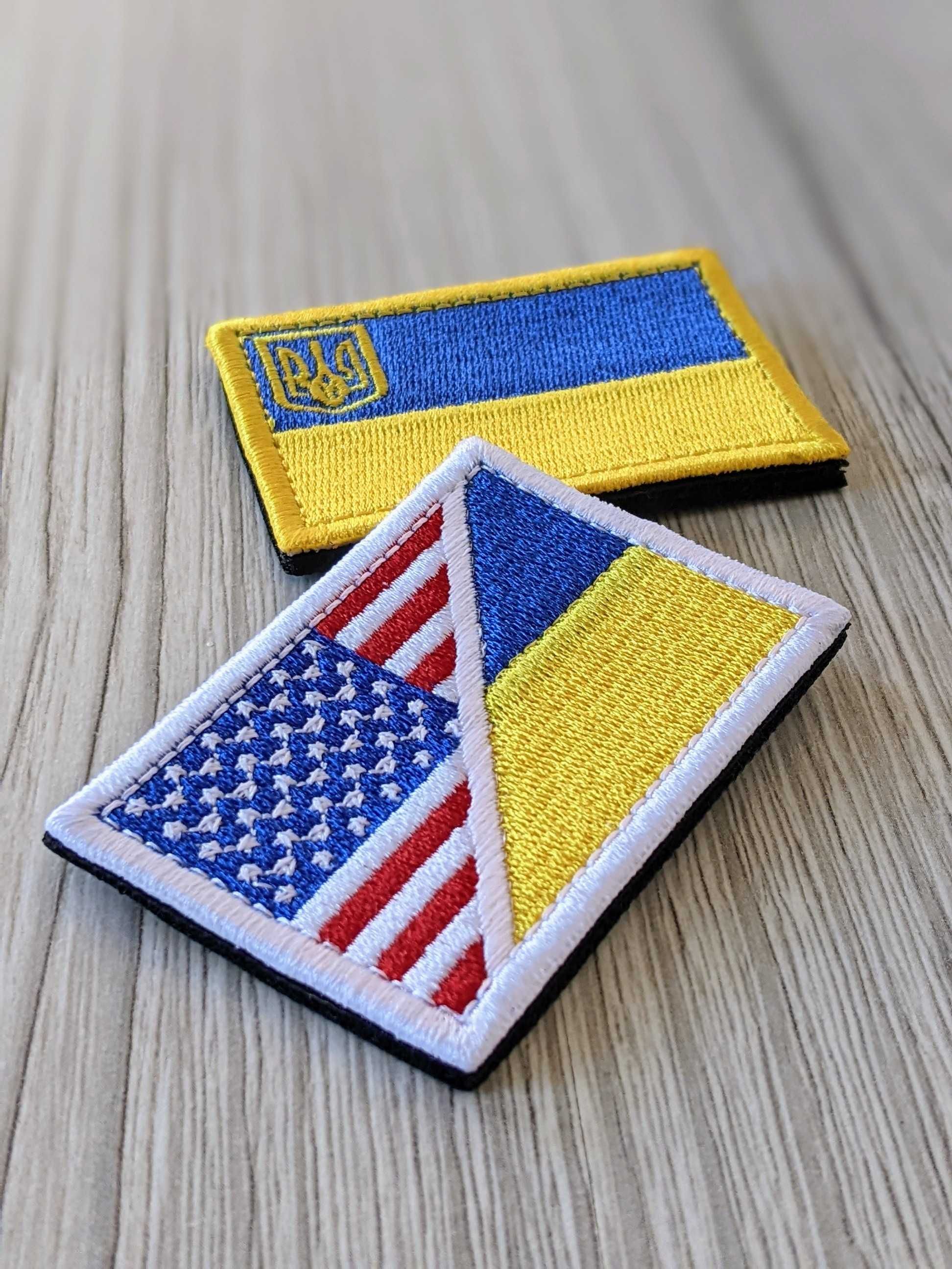 Шеврон на липучке Флаг США Украина нашивка патч