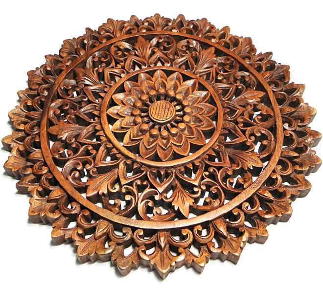 Mandala 40cm Płaskorzeźba 3D z litego Drewna, Rękodzieło, Nie sklejka