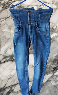 Spodnie jeansy rurki dopasowane wysoki stan