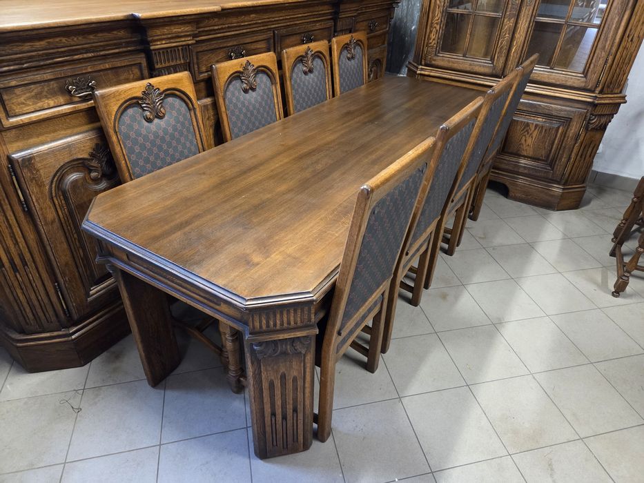 Zestaw 100% dębowy komoda lustro witryna stół 8 krzeseł meble Holandia