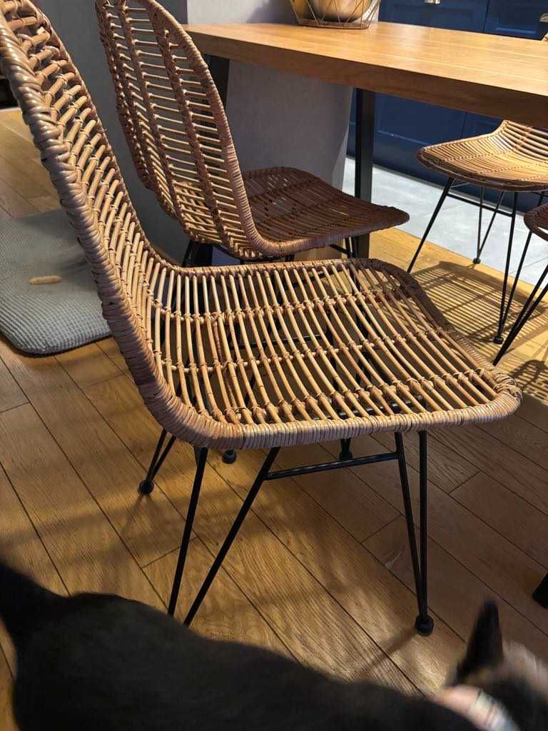 4 sztuki krzeseł krzesła rattanowe naturalne drewno rattan Halmar K337
