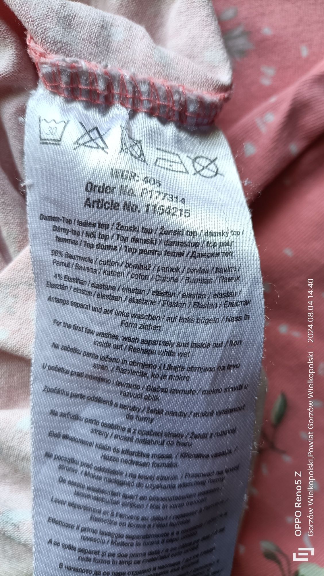 Różowa bawełniana podkoszulka w białe kwiatki. Janina