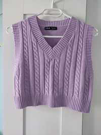 Fioletowa liliowa krótka kamizelka sweterek crop top Shein S
