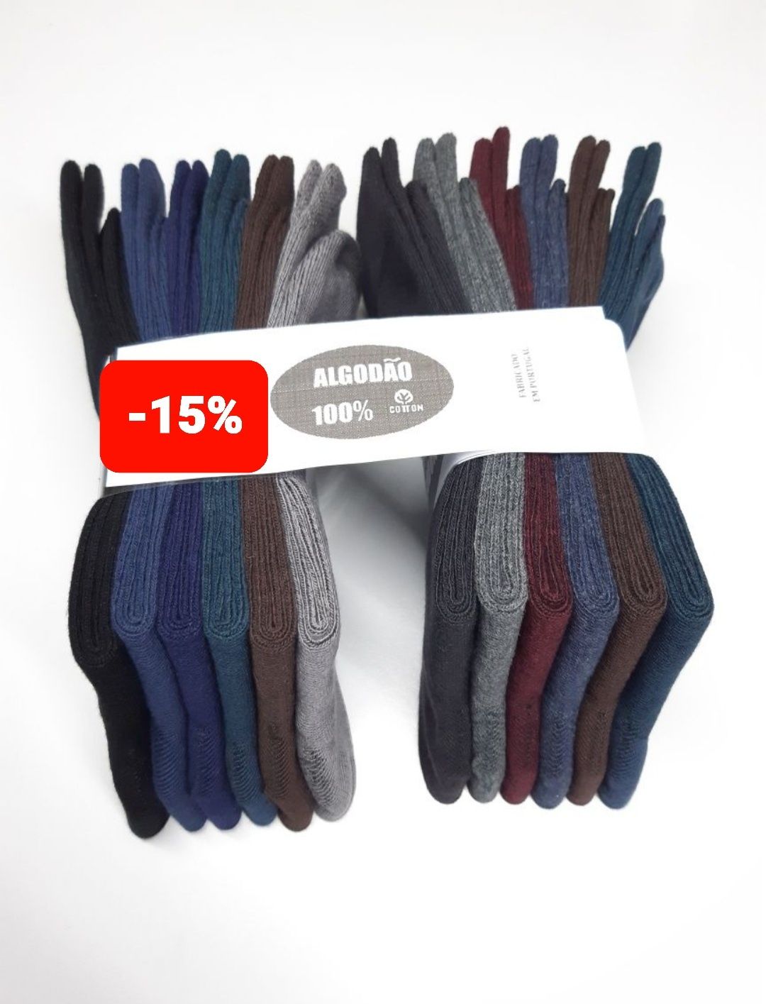 12 pares de meias em algodão, punho suave