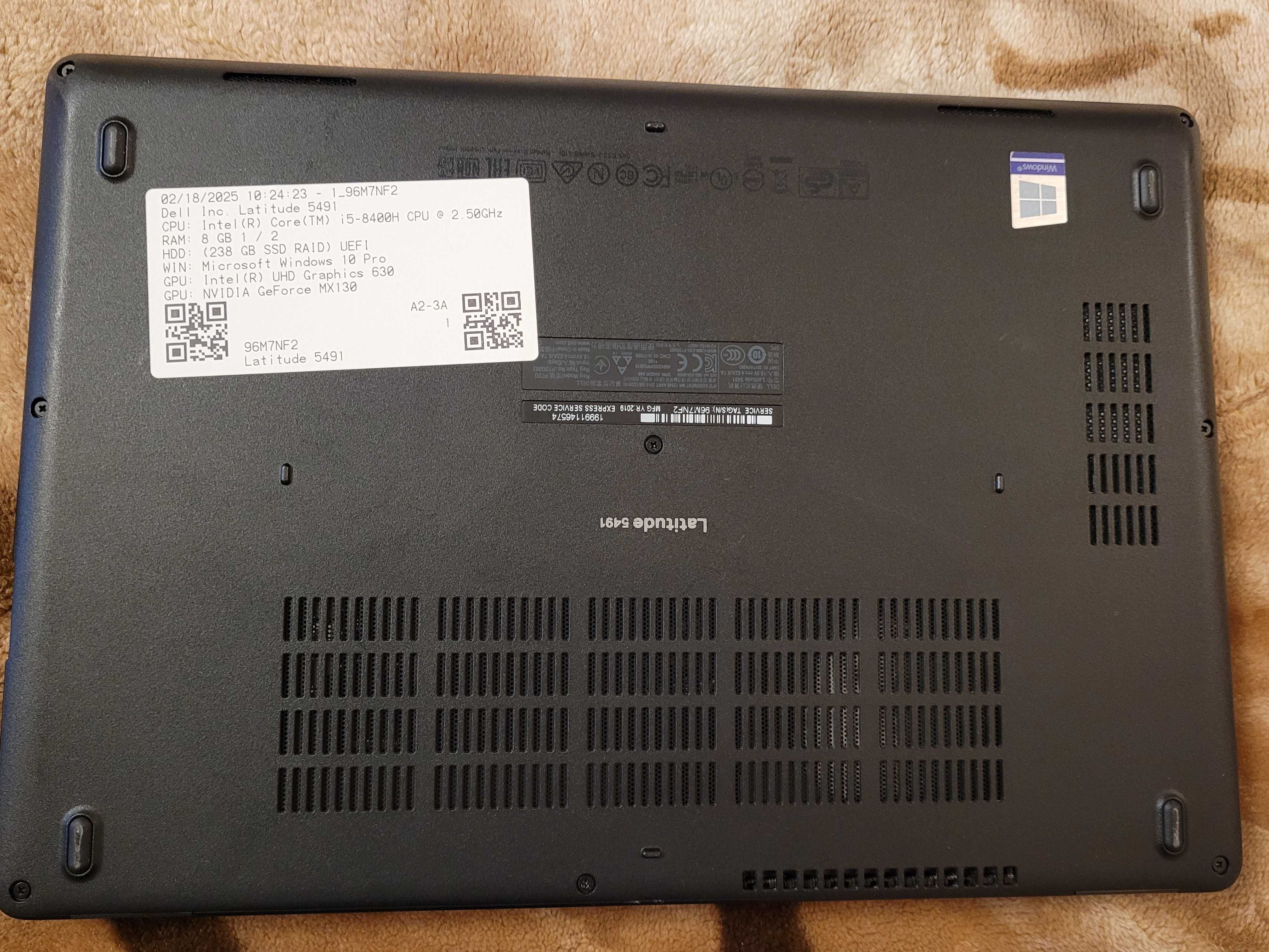 Dell Latitude 5491 14" FHD i5-8400H 2.5GHz 8GB DDR4 256GB SSD GF 130mx