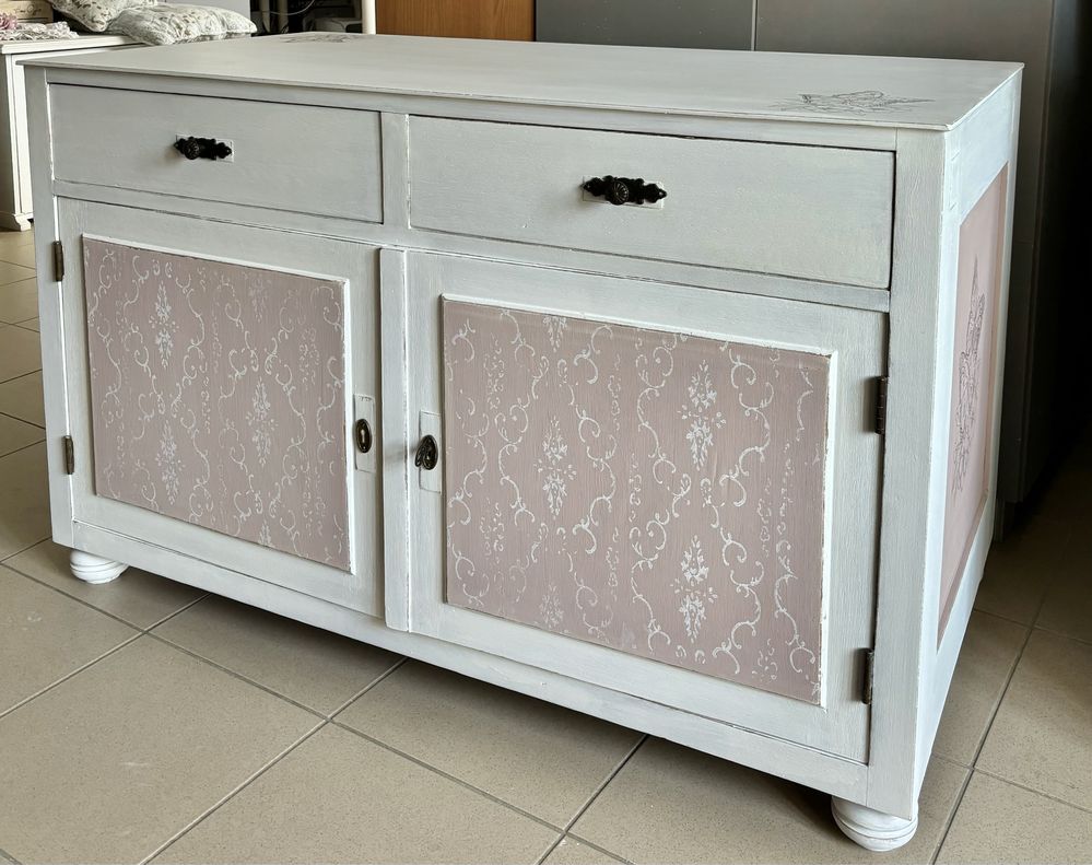Szafka stolik ława drewniana shabby Prowansja biała różowa