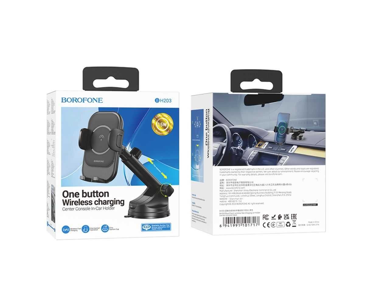 Автодержатель Borofone BH203 с беспроводной зарядкой 15W black