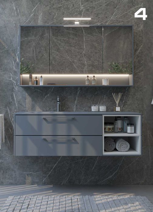 Меблі у ванну кімнату з акрилового каменю. Тумба, пенал, дзеркало