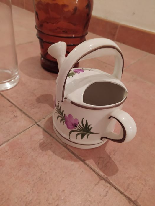 Garrafas de vidro decorativas e regador cerâmica