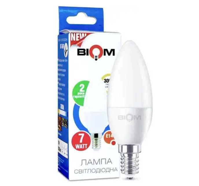 Світлодіодна лампа Biom свічка 4W C37  E14- E27 (4500К-3000K) матова