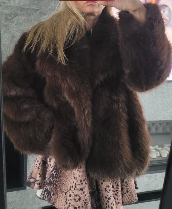 Nowe czekoladowe viralowe brązowe sztuczne futerko damskie M