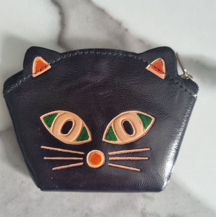Kosmetyczka skórzana czarna kotek NOWA
