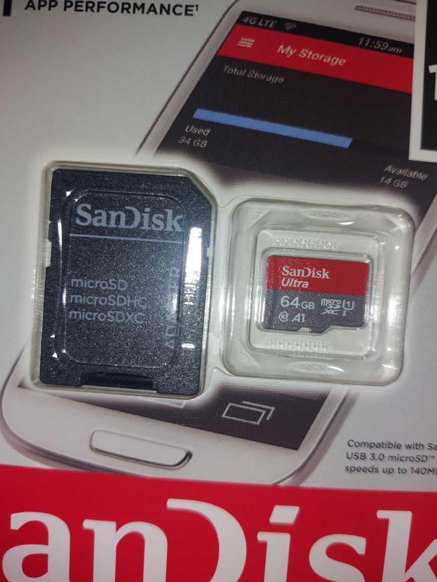 Karta pamięci SD SanDisk 64GB + adapter, nowa